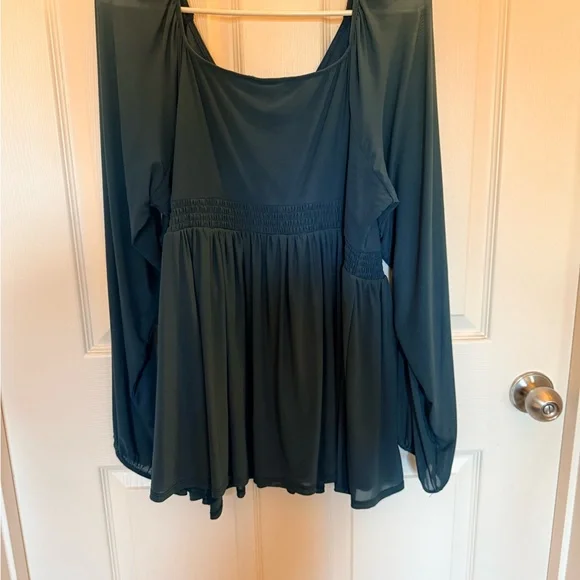 Blue Mesh Peasant Babydoll Top - Picture 3 of 3